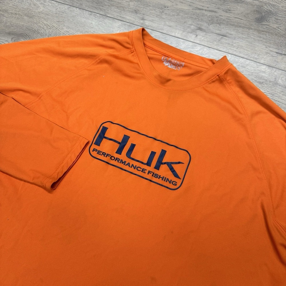 Huk Performance Fishing Orange L/S Shirt Men's Sz‎ XXL FAIR STAINS